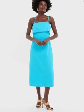 Hill House Braided-Strap Square-Neck Midi Dress in Turquoise